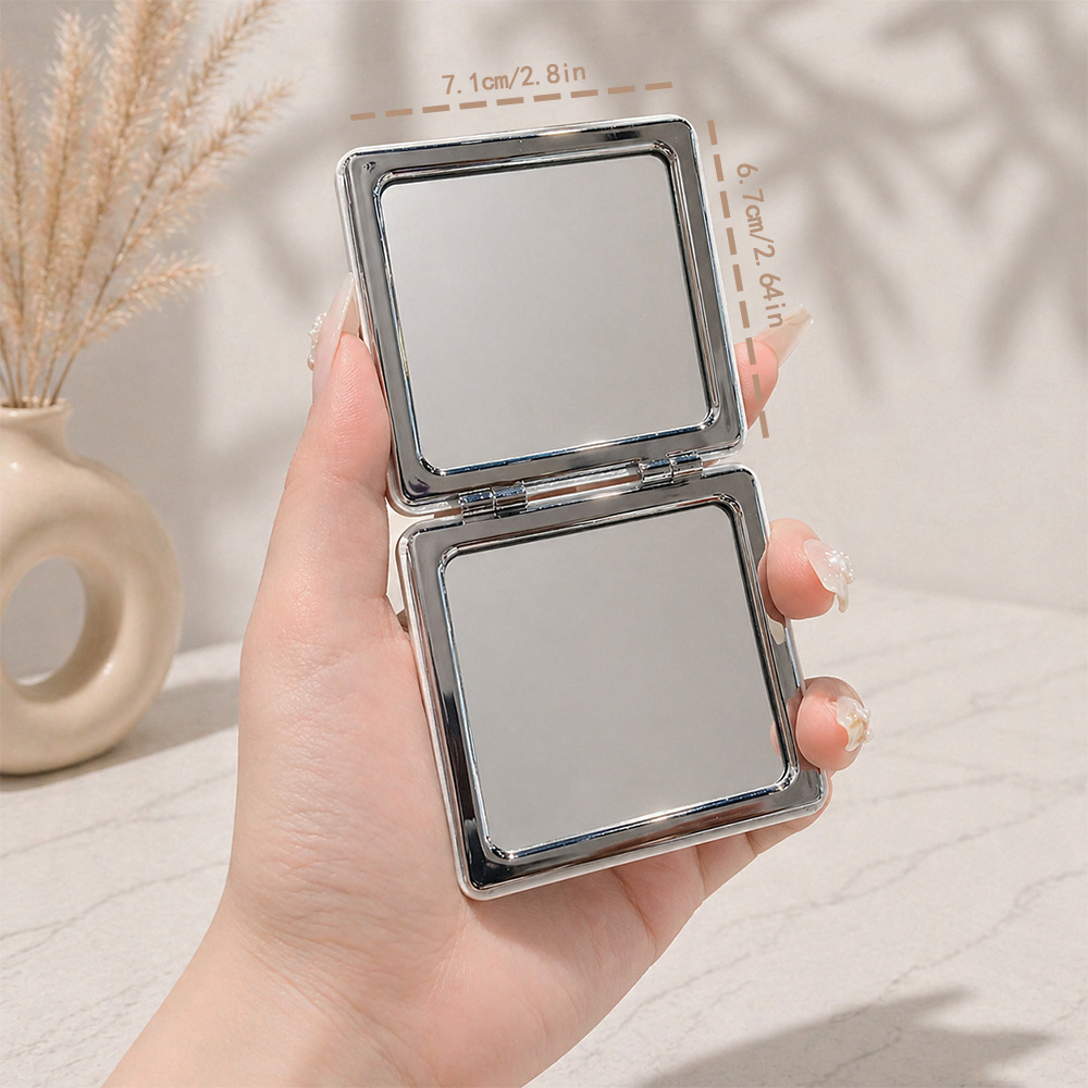 Blue Magnolia Pattern Portable PU Folding Mirror